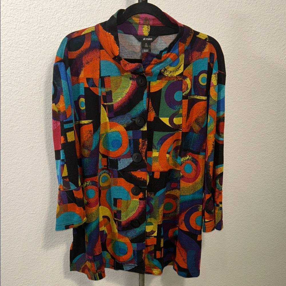 Ali Miles Colorful Geometric Button-Down Tunic